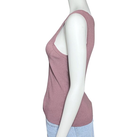 Express Mauve Ribbed Knit Tank Top. Medium. Minimalist Casual Layering Capsule - Picture 3 of 8